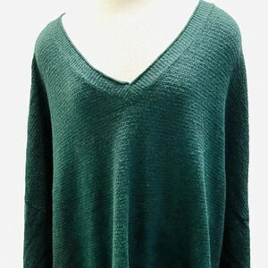 NWT SONOMA Women Long Sleeve Pullover V-Neck Green Knit Cotton Sweater Size 4X